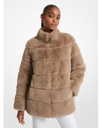 Michael Kors Quilted Faux Fur Coat - Brown