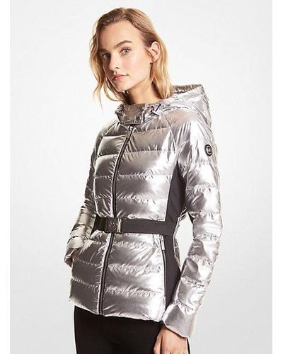 Michael Kors Belted Metallic Puffer Jacket
