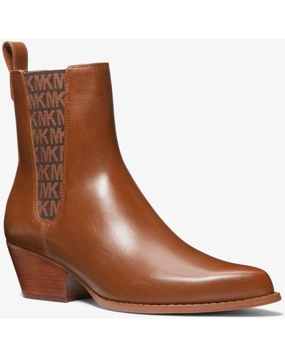 Michael Kors Kinlee Leather And Stretch Knit Ankle Boot - Brown