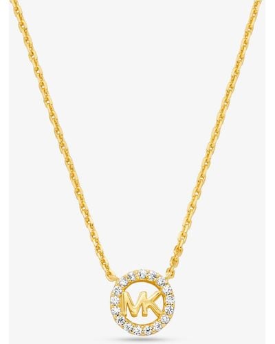 Michael Kors Mk Fulton Precious-Metal Plated Sterling Pavé Logo Charm Necklace - Metallic