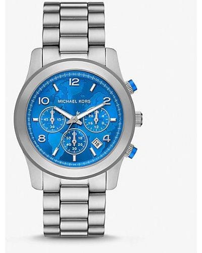 Michael Kors Watch Hunger Stop Oversized Runway Silver-tone Watch - Blue