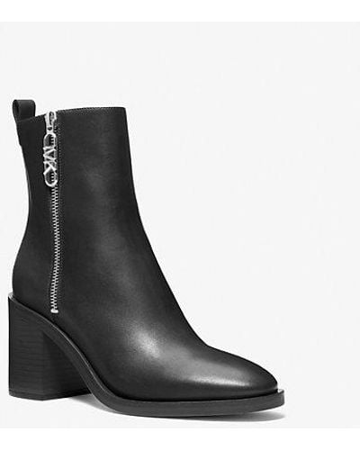 Michael Kors Mk Regan Leather Ankle Boot - Black