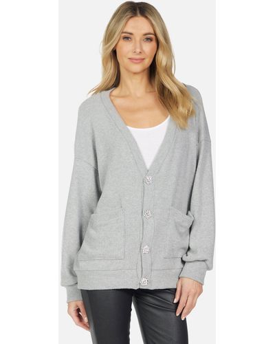 Michael Lauren Quimby Crystal Button Cardigan - Gray