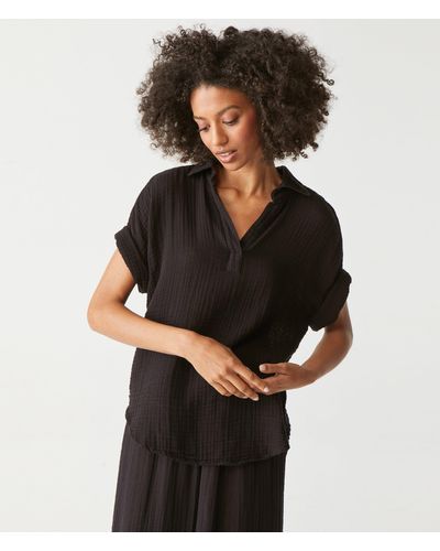 Michael Stars Gigi Gauze Popover Top - Black