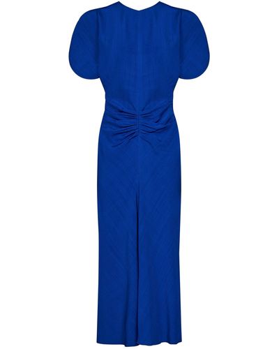 Victoria Beckham Abito Midi Gathered Waist Midi Dress - Blu
