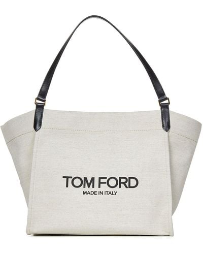 Tom Ford Canvas And Leather Large Tote Bag - White