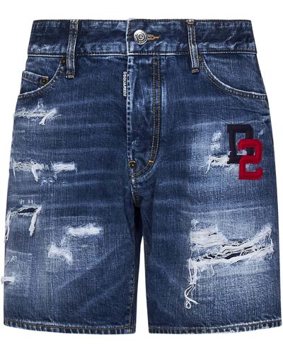 DSquared² Shorts Dark Ripped Wash Marine - Blu