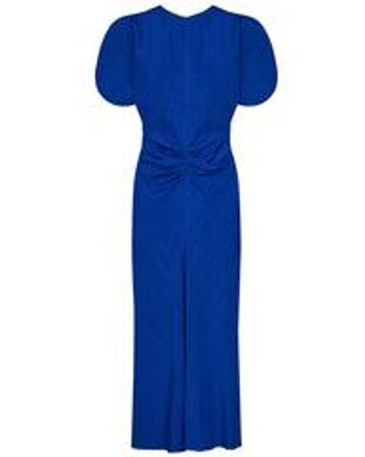 Victoria Beckham Gathered Waist Midi Dress Midi Dress - Blue