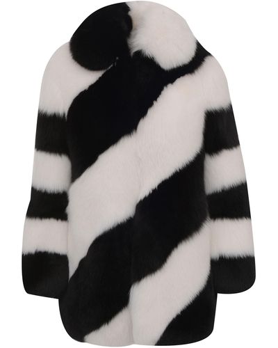 Saint Laurent Fur Diagonal Striped Coat - Black