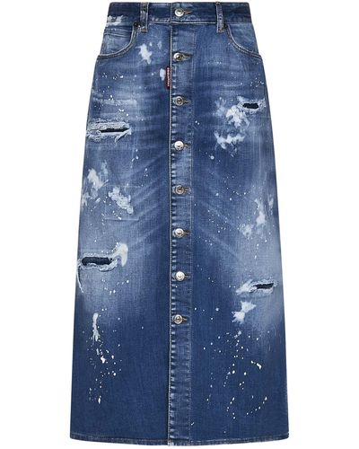 DSquared² Medium Ice Spots Wash Denim Long Skirt - Blue