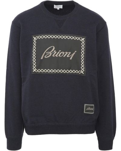 Brioni Crew Neck Logo Sweatshirt - Blue