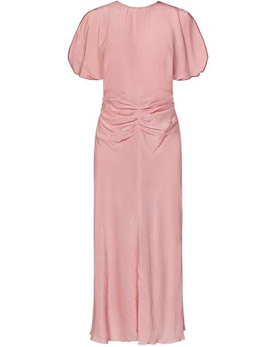 Victoria Beckham Gathered Waist Midi Dress Midi Dress - Pink