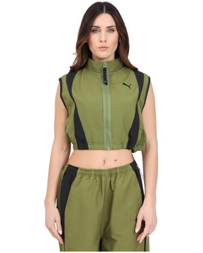 PUMA Verde oliva woven crop vest