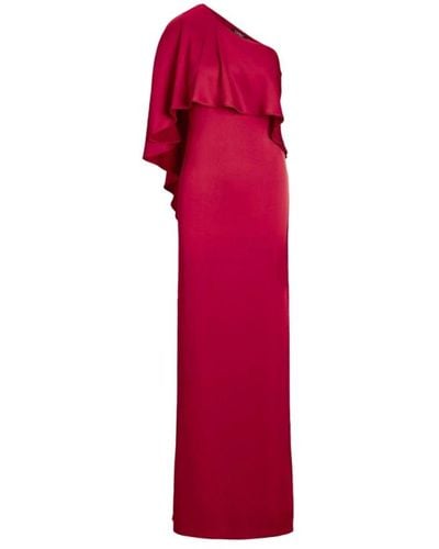 Ralph Lauren Satin One-shoulder Cape Gown - Red