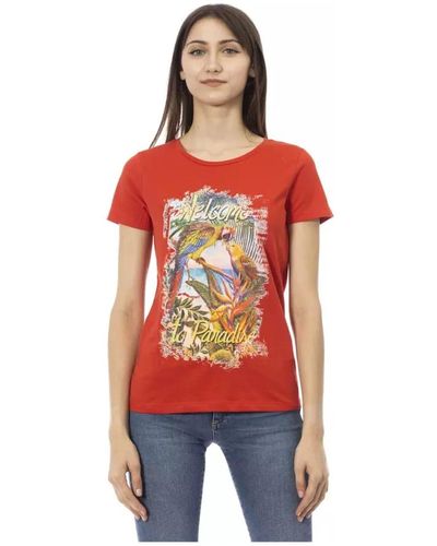 Trussardi Trendiges rotes baumwoll-t-shirt mit frontdruck
