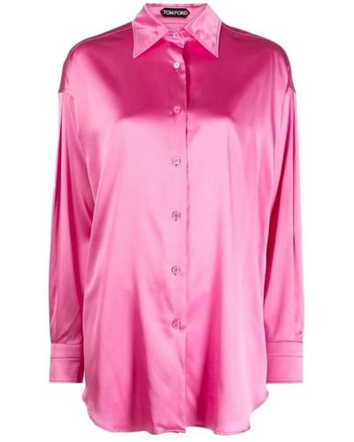Tom Ford Rosebloom seidenmischung hemd mit spitzkragen - Pink