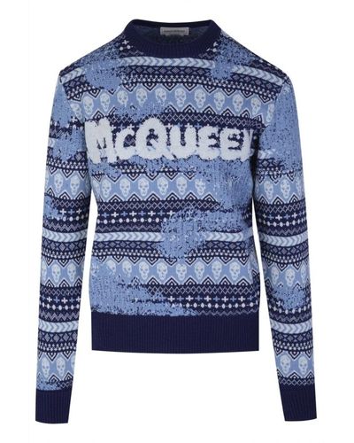 Alexander McQueen Round-Neck Knitwear - Blue