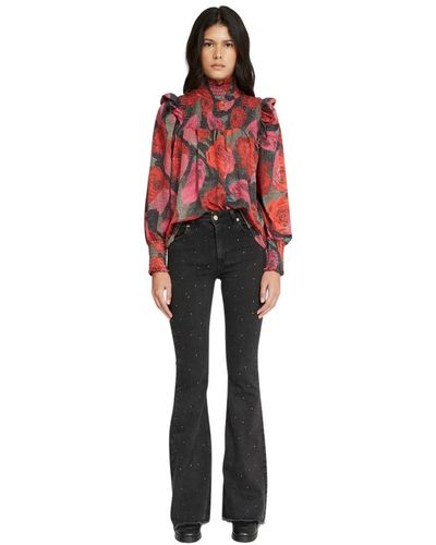 Silvian Heach Blusa a fiori con volant - Rosso