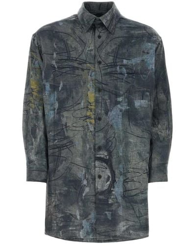 Yohji Yamamoto Camicia di cotone stampata - Grigio