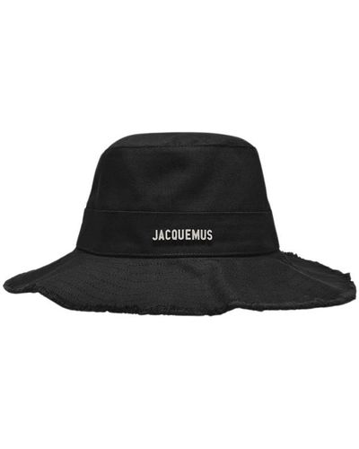 Jacquemus Cappello bucket in cotone nero con bordo grezzo e coulisse