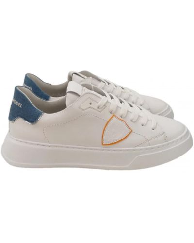 Philippe Model Sneakers high-top in pelle bianca con spoiler in denim - Grigio
