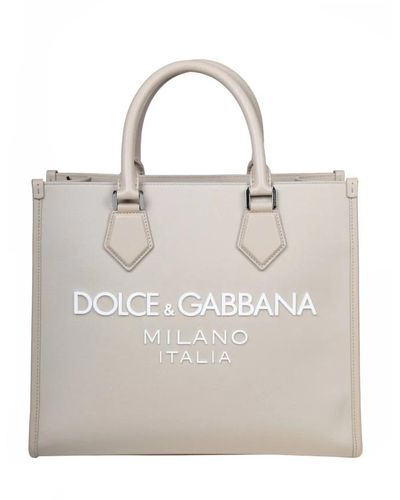 Dolce & Gabbana Nylon einkaufstasche mit gummi-logo - Natur