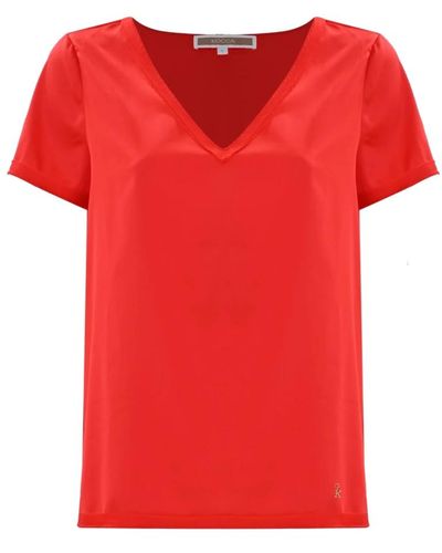 Kocca Blusa de de manga corta con cuello en v y detalles - Rojo