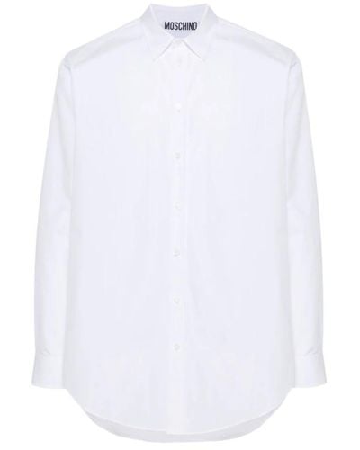 Moschino Weißes baumwoll-popeline-hemd mit besticktem logo