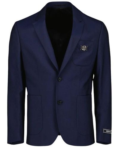 Versace Klassischer blazer mit silbernen medusa-details - Blau