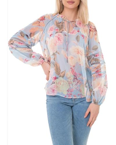 Guess Blusa de chifón floral para mujeres - Azul