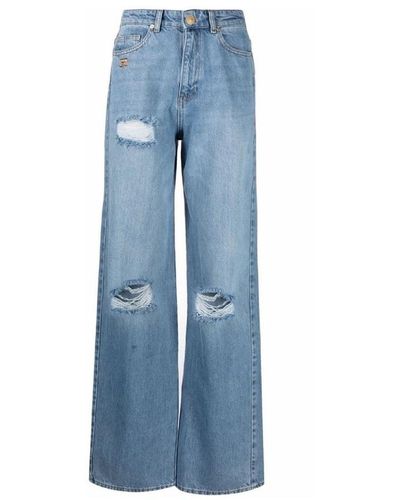 Chiara Ferragni Distressed-wide-leg-jeans - Bleu