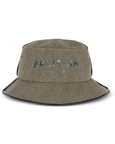 Balmain Cotton canvas bucket hat with Paris logo - Grün