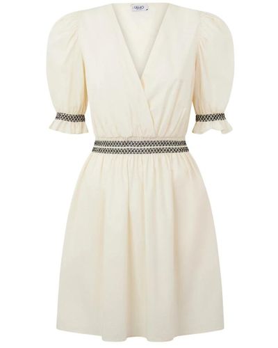 Liu Jo Vestido blanco de popelina de algodón con mangas abullonadas - Neutro