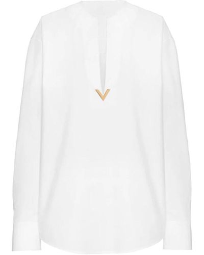 Valentino Garavani Weiße baumwoll-v-ausschnitt bluse
