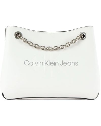 Calvin Klein Borsa a spalla in ecopelle con logo impresso - Bianco