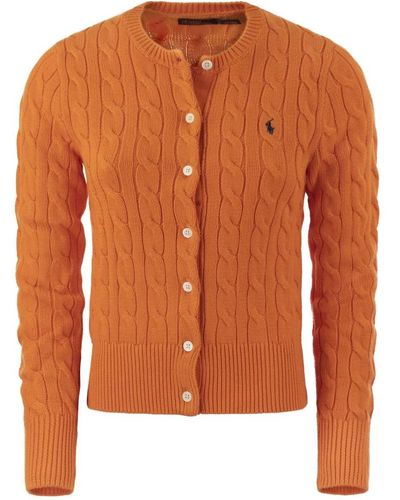 Ralph Lauren Cardigan con maglia a trecce e pony ricamato - Arancione