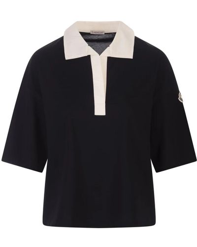 Moncler Blaues polo-shirt mit logo-patch - Schwarz