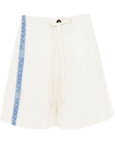 JW Anderson Shorts de algodón/ lino con detalles de cinta con logo - Blanco