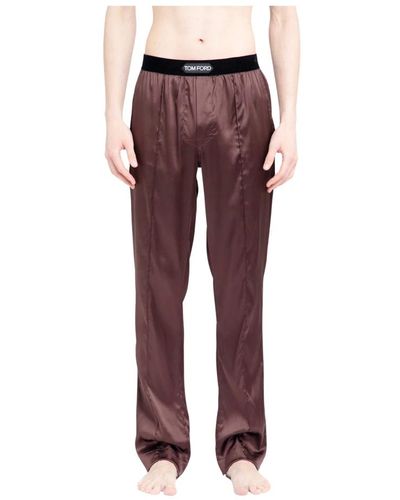 Tom Ford Pantaloni da pigiama in seta vino - Rosso