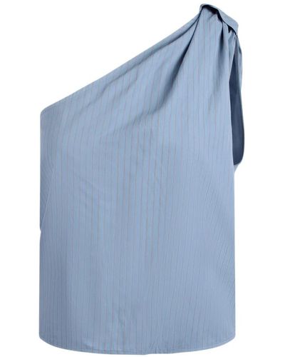 FEDERICA TOSI Camisa a rayas de un hombro con detalle de nudo - Azul