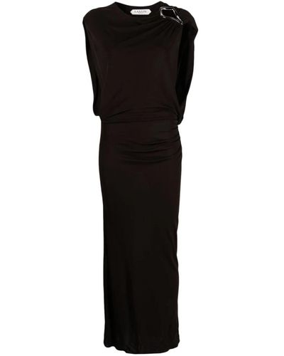 Lanvin Vestido maxi marrón café con detalle de broche - Negro