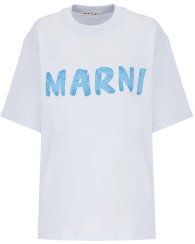Marni Hellblaues baumwoll-t-shirt rundhals