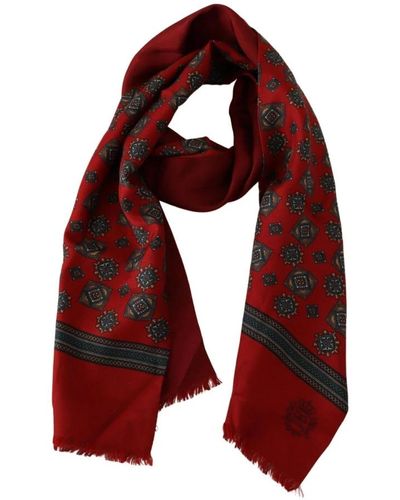 Dolce & Gabbana Red Patterned 100% Silk Wrap Shawl Scarf