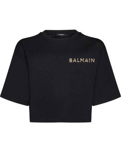 Balmain Schwarz/silber-tone logo crew neck t-shirt