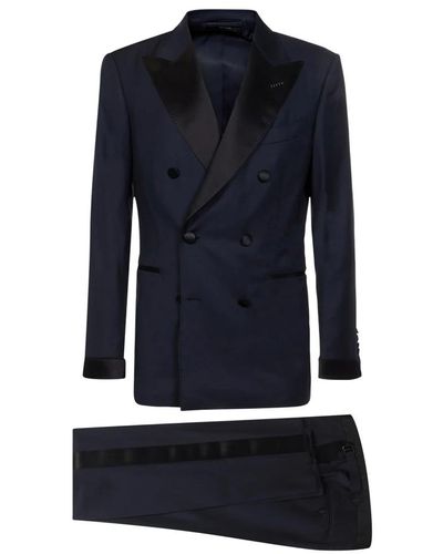 Tom Ford Blauer wollanzug doppelreihiger blazer