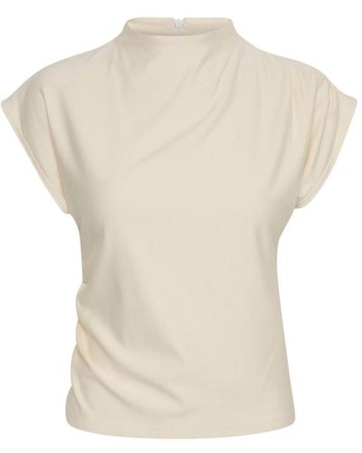 Gestuz Elegante top con collo alto e drappeggi - Bianco