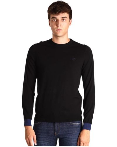 Sun 68 Schwarze sweaters mit rundem ellbogenkontrast