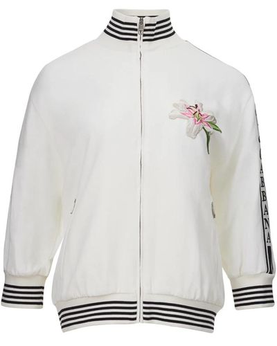 Dolce & Gabbana Bestickter reißverschluss-sweatshirt - Weiß