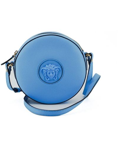 Versace Blaue kalbsleder runde disco schultertasche