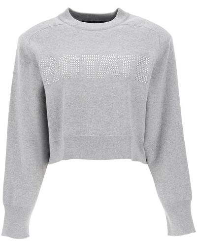 ROTATE BIRGER CHRISTENSEN Rhinestone logo cropped sweater - Grau